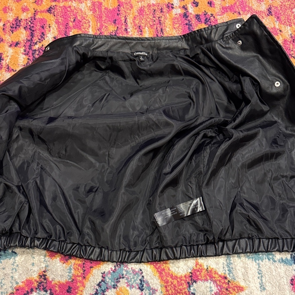 Black Faux Leather Jacket with Silver Buttons - Picture 5 of 6
